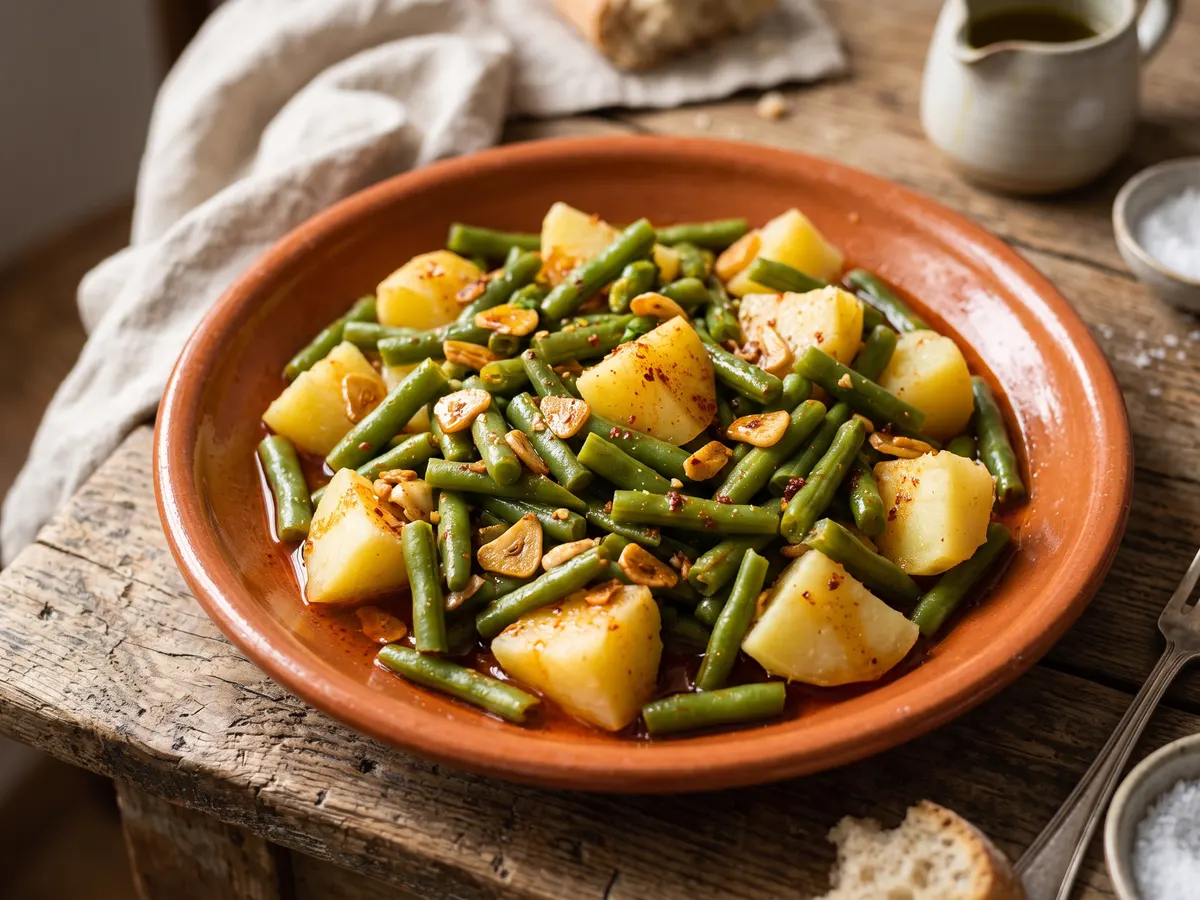 Spanish green beans with potatoes and garlic